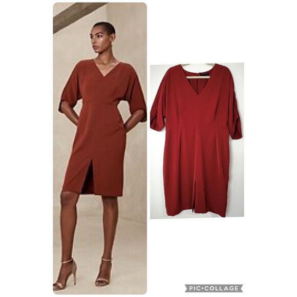 Banana Republic Knee Length Sheath Dress Burnt Caramel Orange Rust Women’s 16 - Picture 1 of 14